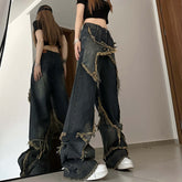 Rostfarbene Grunge-Jeans mit ausgestellten Seitentaschen und Fransensternen